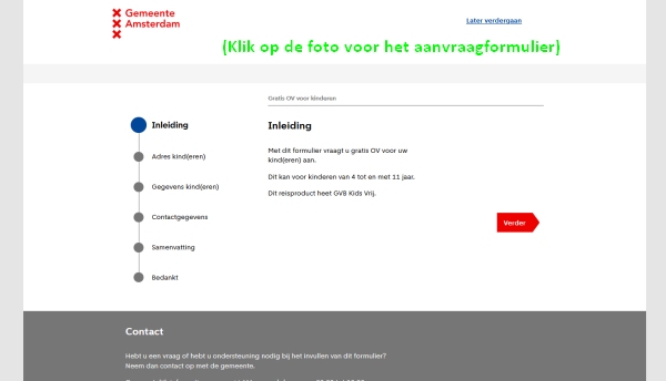aanvraagformulier gratis openbaar vervoer ov gvb amsterdam voor kinderen zomer 2023