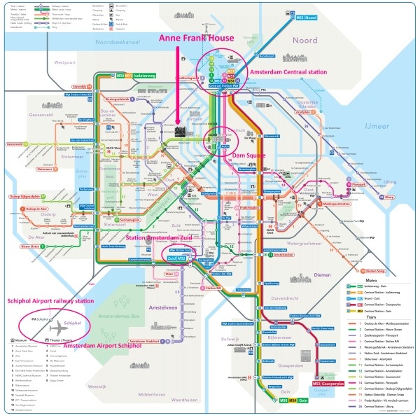 amsterdam metro tram map plan anne frank house 600 x 597